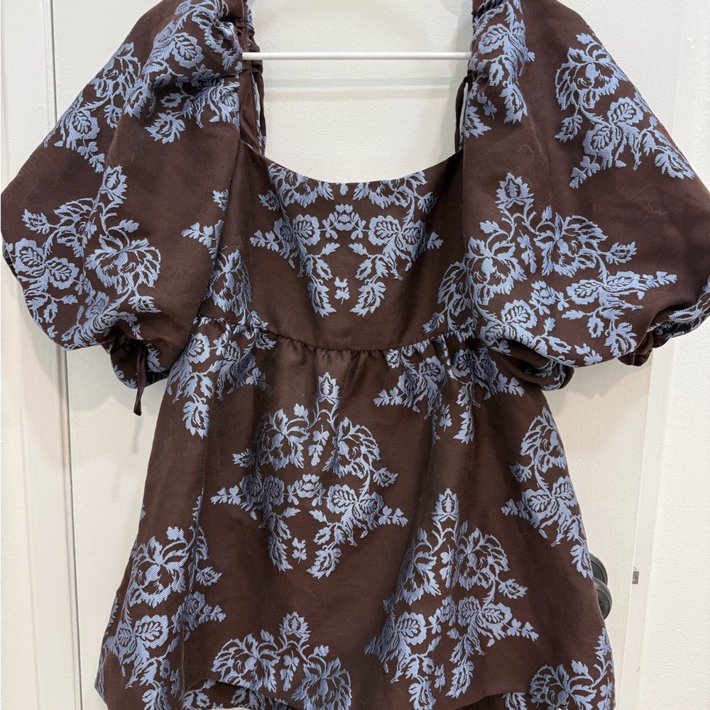 Anthropologie Puff-Sleeve Square-Neck Romper